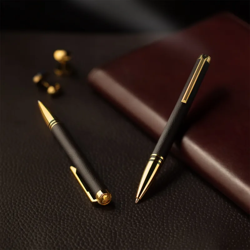 Lapis Bard Torque Artis Leather Ballpoint Pen - Brown with Gold Trims