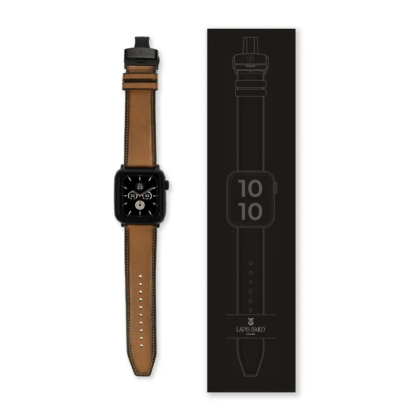 Lapis Bard Classic Leather Apple Watch Strap with Deployment - Brown