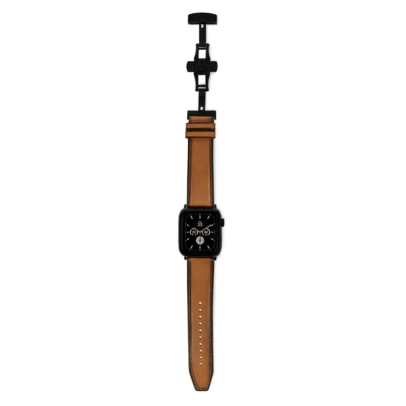 Lapis Bard Classic Leather Apple Watch Strap with Deployment - Brown