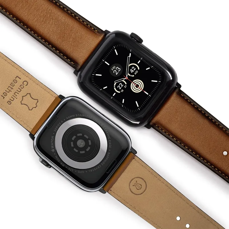 Lapis Bard Classic Leather Apple Watch Strap with Deployment - Brown