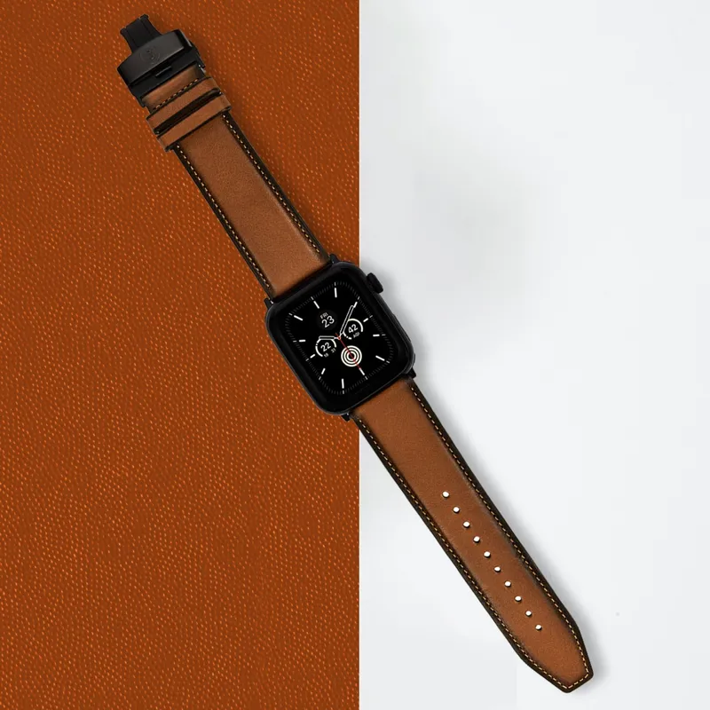 Lapis Bard Classic Leather Apple Watch Strap with Deployment - Brown