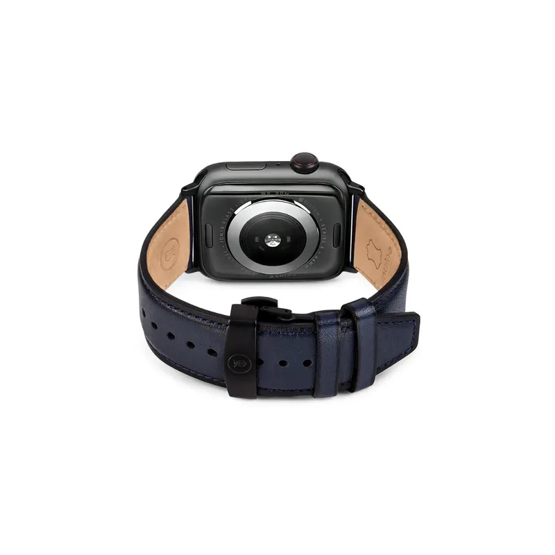 Lapis Bard Classic Leather Apple Watch Strap with Deployment - Navy Blue