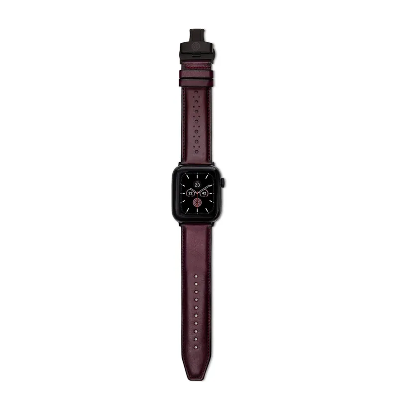 Lapis Bard Classic Leather Apple Watch Strap with Deployment - Bordeaux