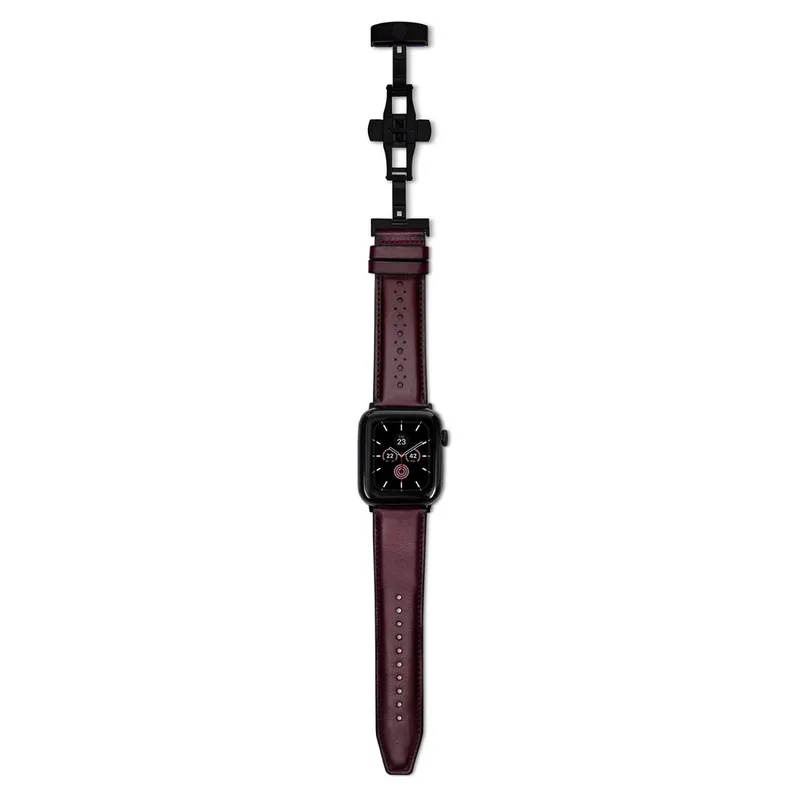 Lapis Bard Classic Leather Apple Watch Strap with Deployment - Bordeaux