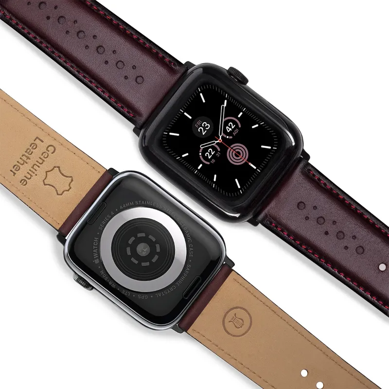 Lapis Bard Classic Leather Apple Watch Strap with Deployment - Bordeaux