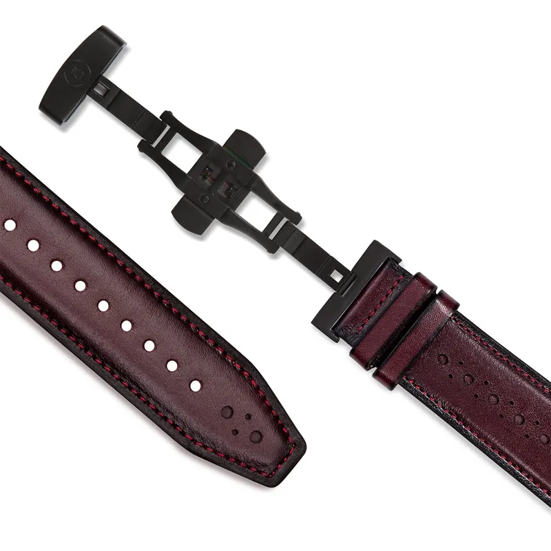 Lapis Bard Classic Leather Apple Watch Strap with Deployment - Bordeaux