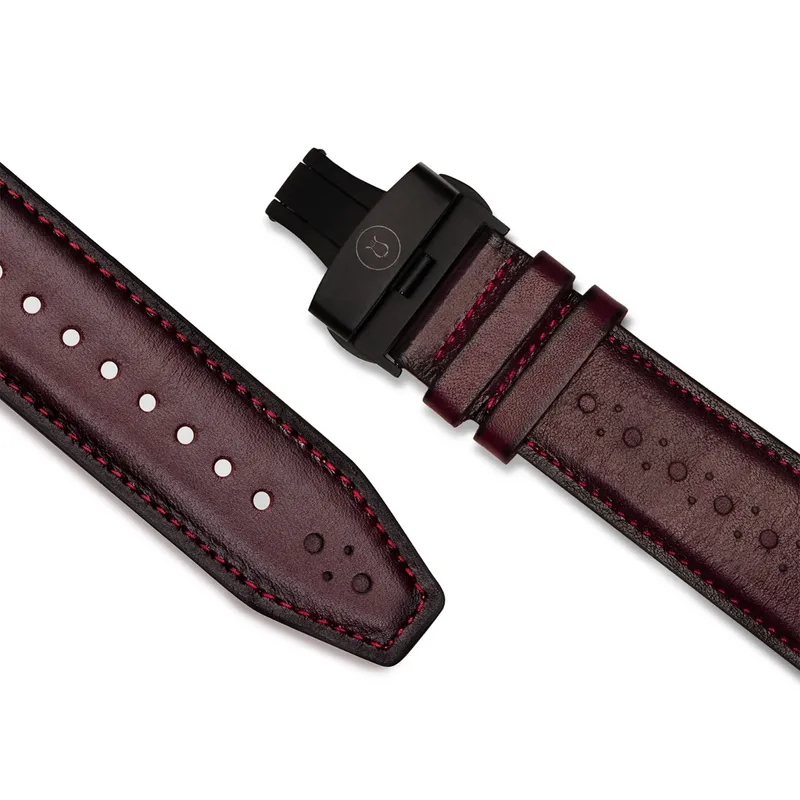 Lapis Bard Classic Leather Apple Watch Strap with Deployment - Bordeaux