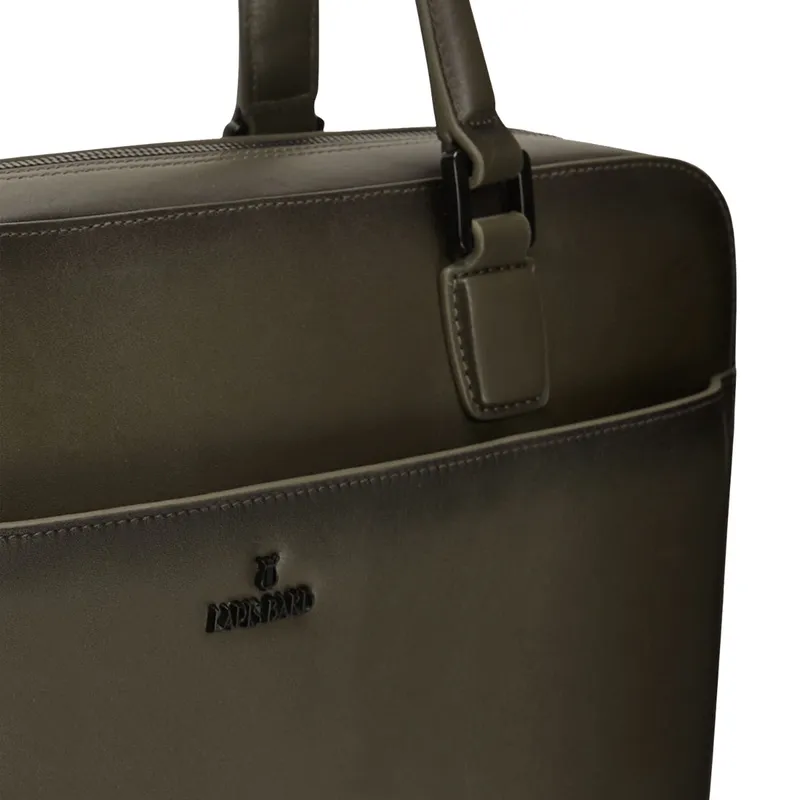 Lapis Bard Ducorium Leather Spencer 14-inch Laptop Briefcase - Olive