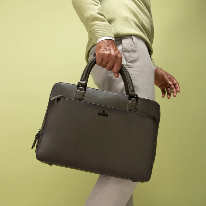 Lapis Bard Ducorium Leather Spencer 14-inch Laptop Briefcase - Olive