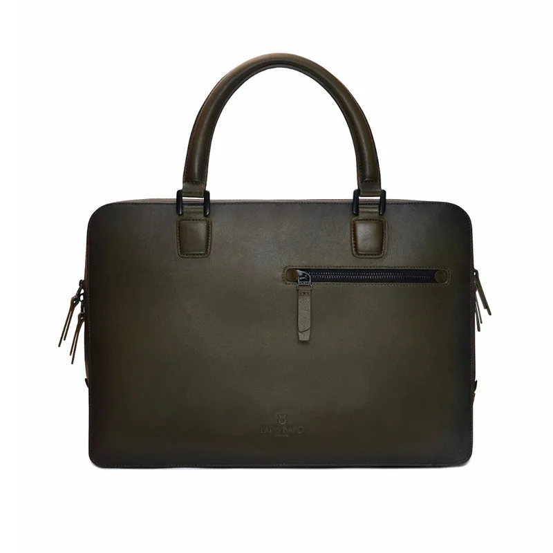 Lapis Bard Ducorium Leather Chester 14-inch Laptop Business Bag - Olive