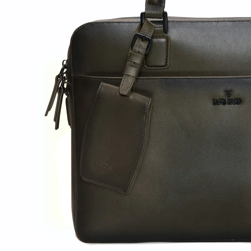 Lapis Bard Ducorium Leather Chester 14-inch Laptop Business Bag - Olive