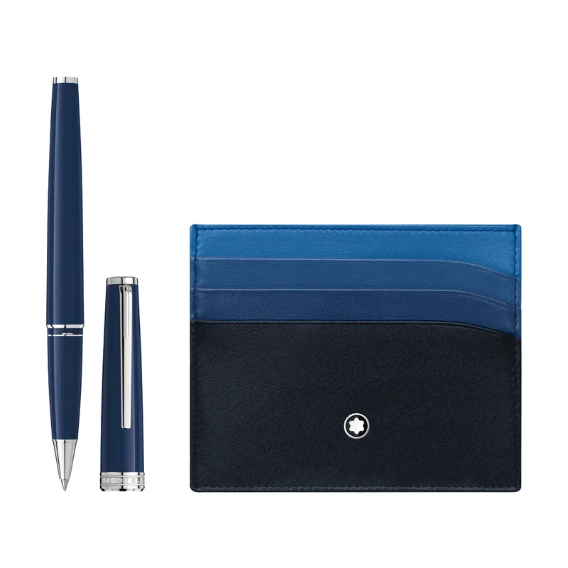 Montblanc 128956 Gift Set PIX Rollerball Pen With MeisterstÃ¼ck Credit Card Holder - Blue With Gold Trims