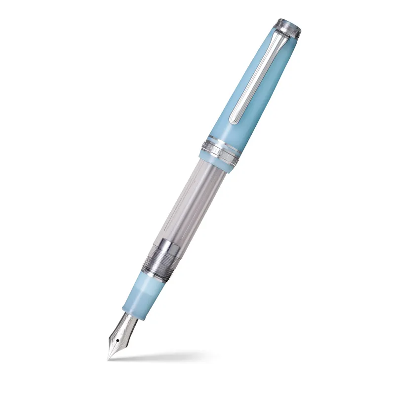 Sailor Gift Set Manyo II 'Koke' Professional Gear Slim Fountain Pen (14K Medium) With Manyo Ink 50 ML - Blue With Rhodium Trims