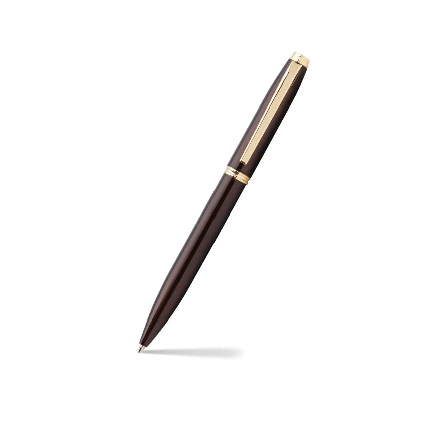 Giftset Pennline Atlas Gloss Brown Pen With Gold Trim Ballpoint Pen And Softbound A6 Notebook