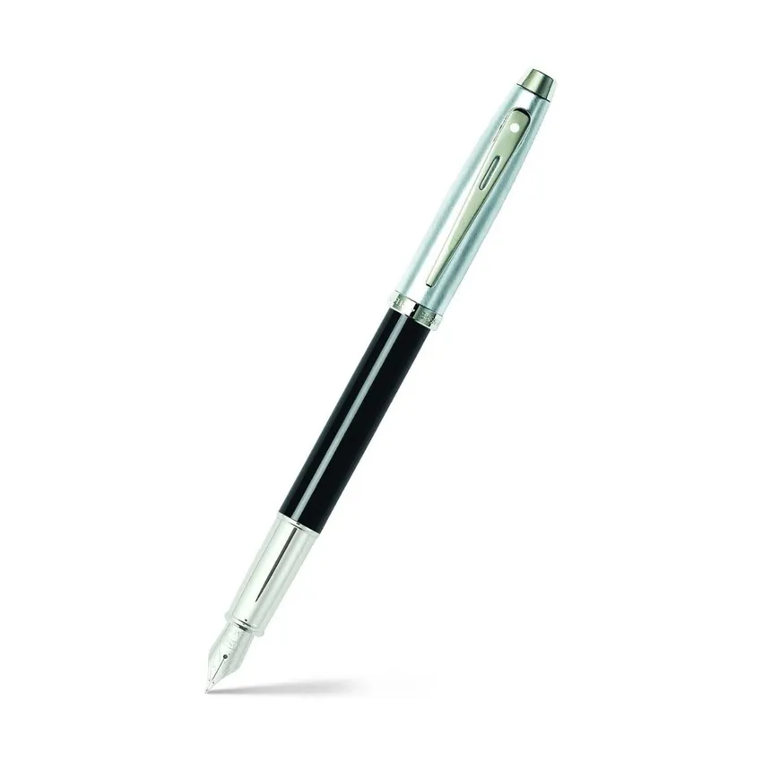 Sheaffer 9313 Gift 100 Fountain Pen (Medium) Glossy Black and Brushed Chrome with Chrome Plated Trim