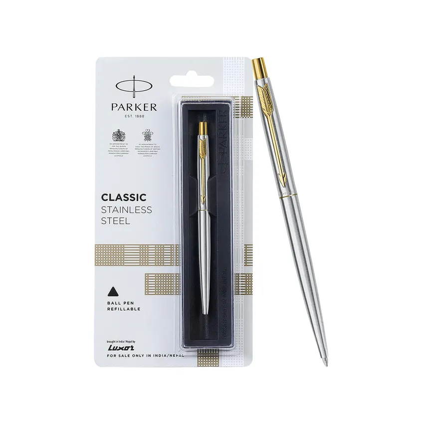 Parker Classic Stainless Steel Ballpoint Pen With Gold Trim