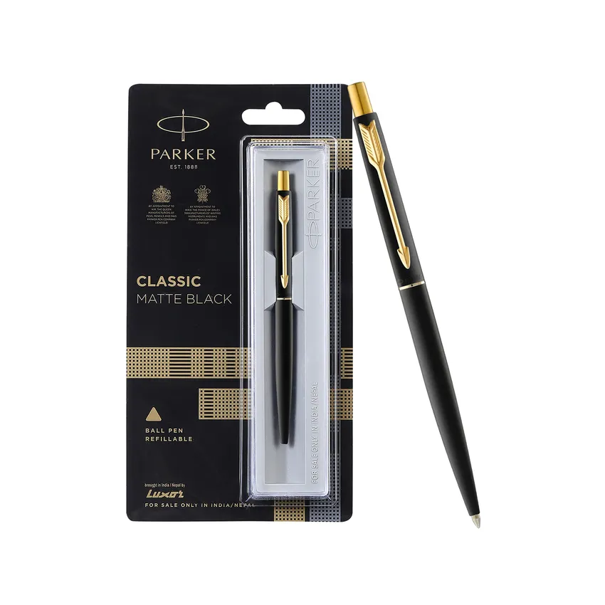 Parker Classic Matte Black Ballpoint Pen With Gold Trim