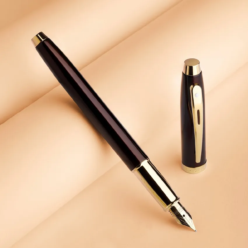 Sheaffer 100 9370 Glossy Coffee Brown Fountain Pen With PVD Gold-Tone Trim - Medium