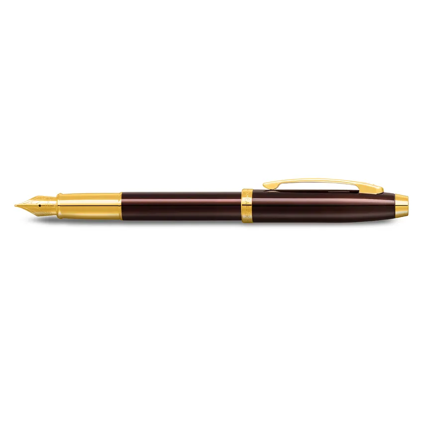 Sheaffer 100 9370 Glossy Coffee Brown Fountain Pen With PVD Gold-Tone Trim - Medium
