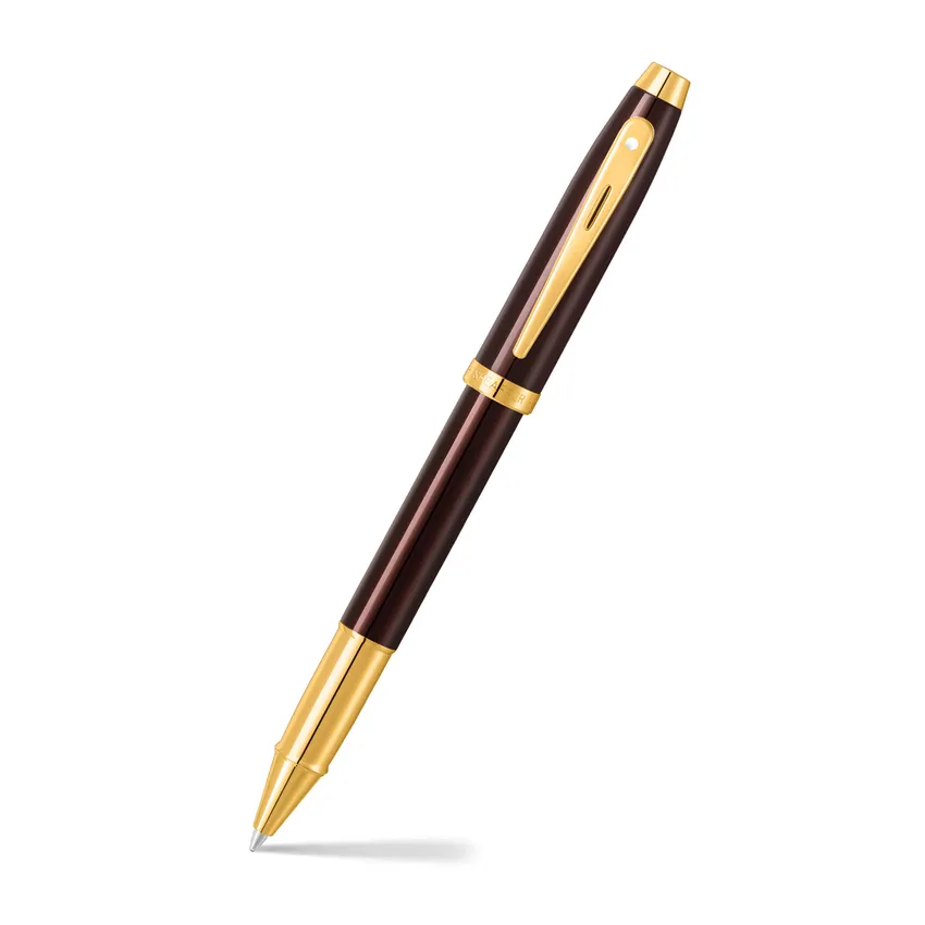 Sheaffer 100 9370 Glossy Coffee Brown Rollerball Pen With PVD Gold-Tone Trim