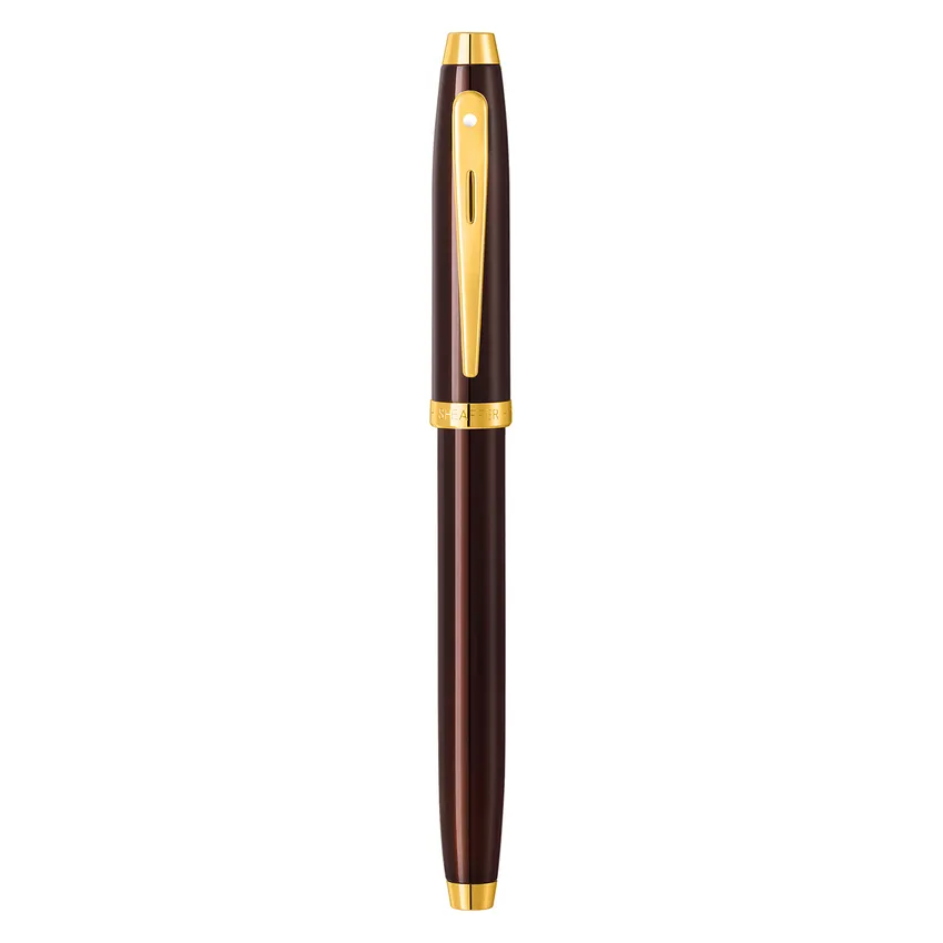 Sheaffer 100 9370 Glossy Coffee Brown Rollerball Pen With PVD Gold-Tone Trim