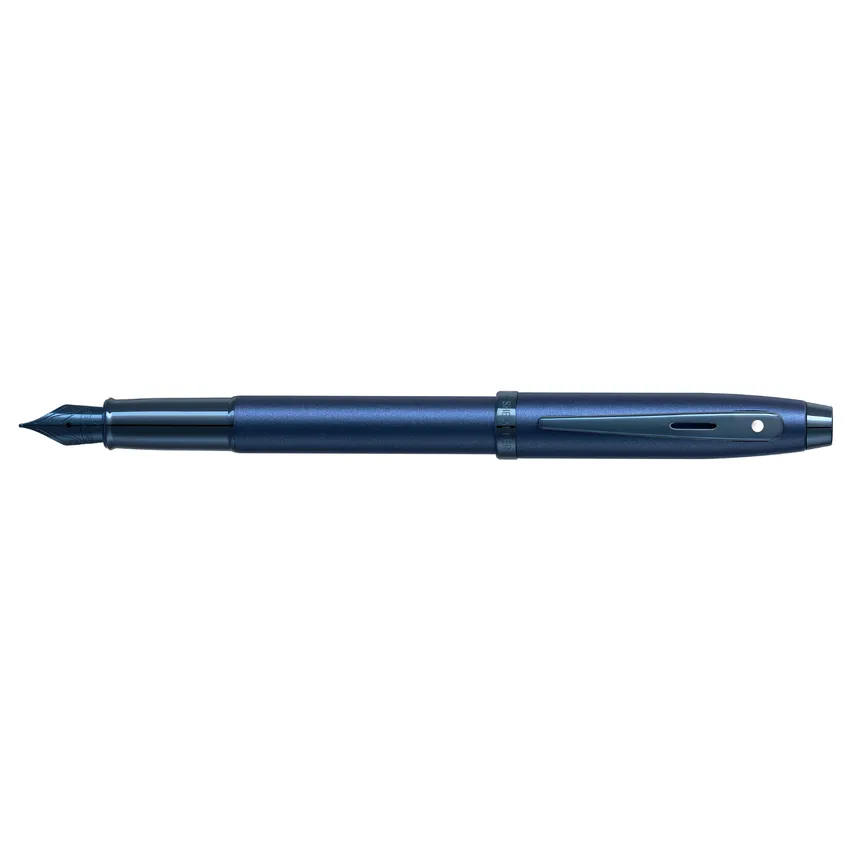 Sheaffer 100 9371 Satin Blue Fountain Pen With PVD Blue Trim - Medium