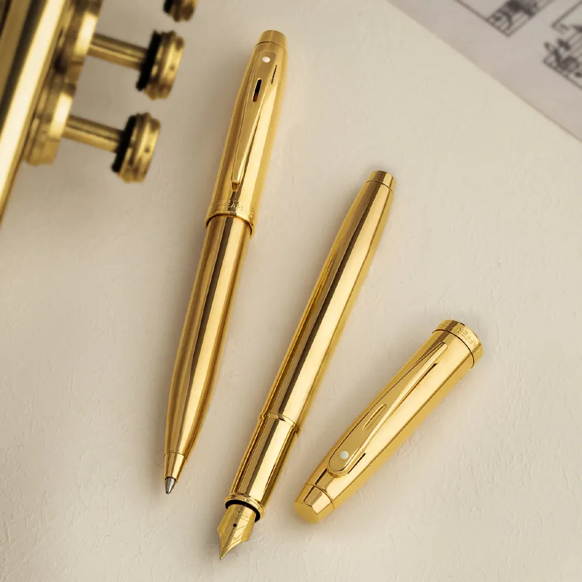 Sheaffer 100 9372 Glossy PVD Gold Fountain Pen With PVD Gold Trim - Medium
