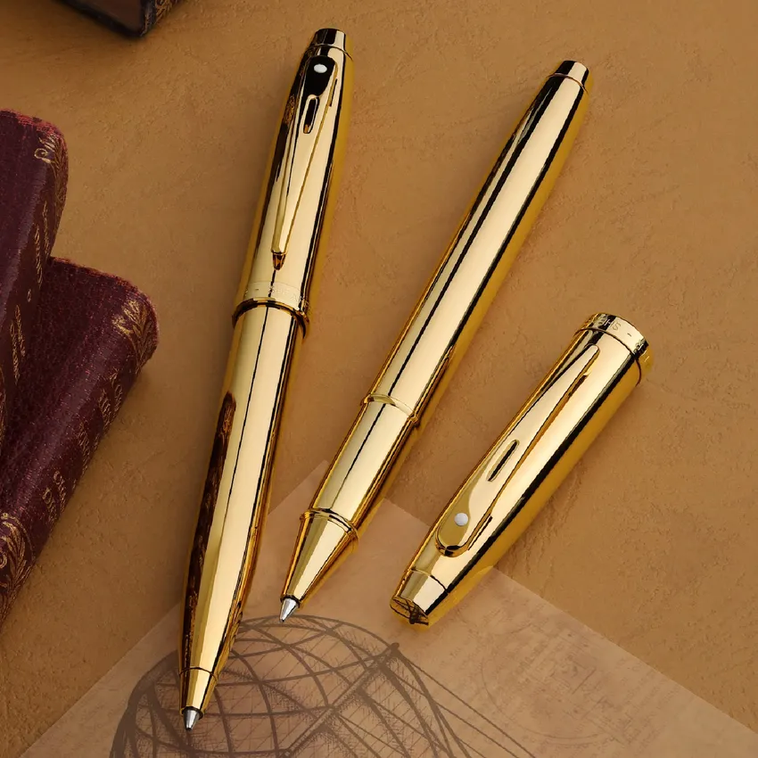 Sheaffer 100 9372 Glossy PVD Gold Rollerball Pen With PVD Gold Trim