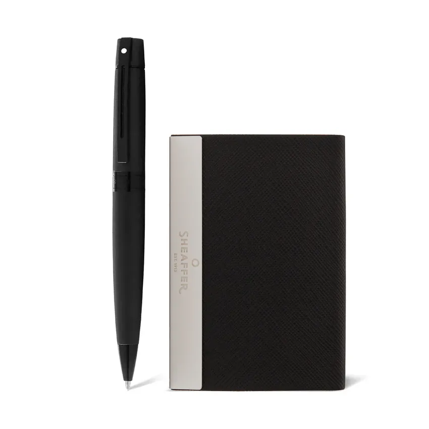 Sheaffer Gift Set 300 Ballpoint Pen with Business Card Holder  Matte Black with Black Trims