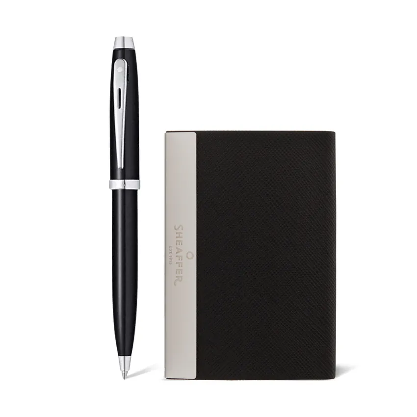 Sheaffer Gift Set 100 Ballpoint Pen with Business Card Holder  Glossy Black with Chrome Trims