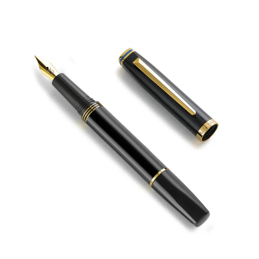 Lapis Bard Contemporary Fountain Pen (Medium) - Black with Gold Trims