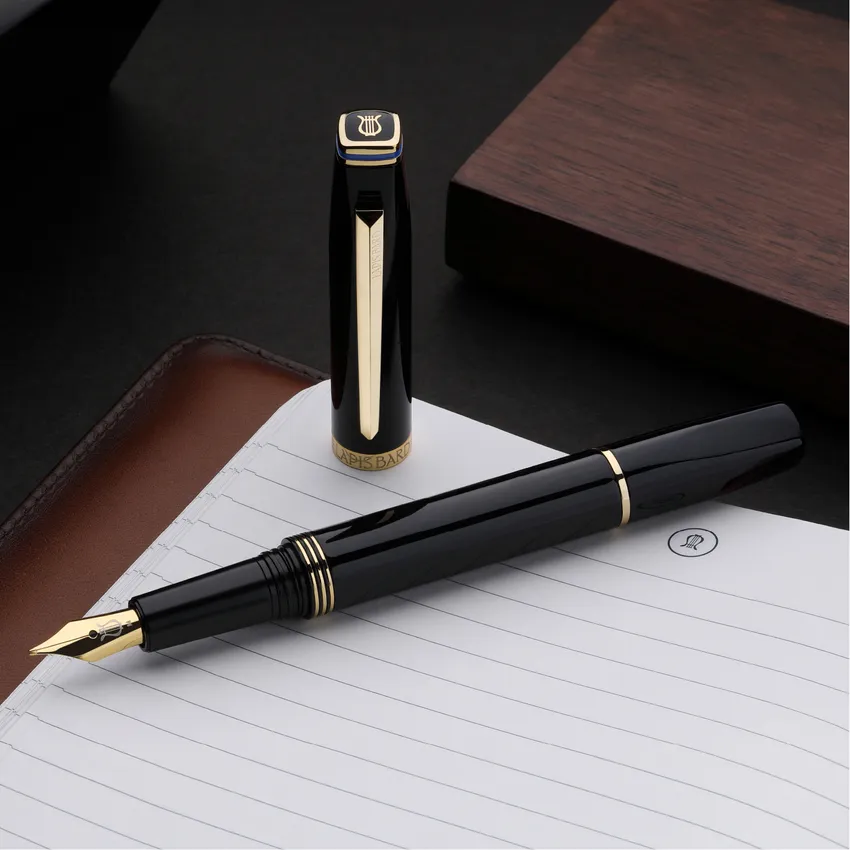 Lapis Bard Contemporary Fountain Pen (Medium) - Black with Gold Trims
