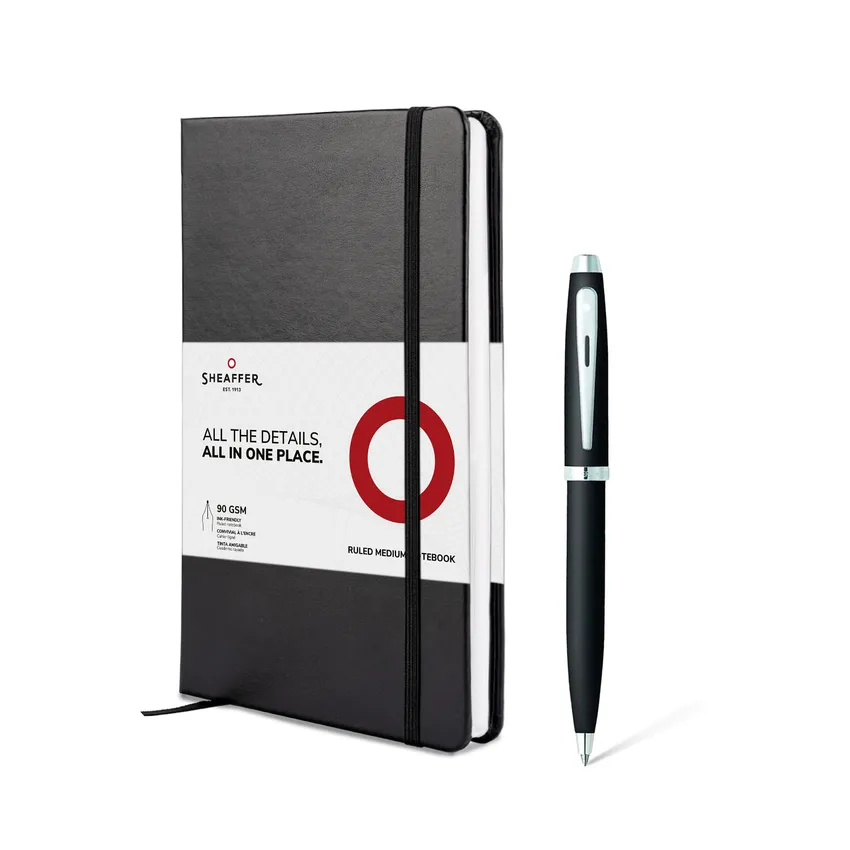 Sheaffer Gift Set 100 9317 Ballpoint Pen with Medium Notebook Matte Black with Chrome Trims