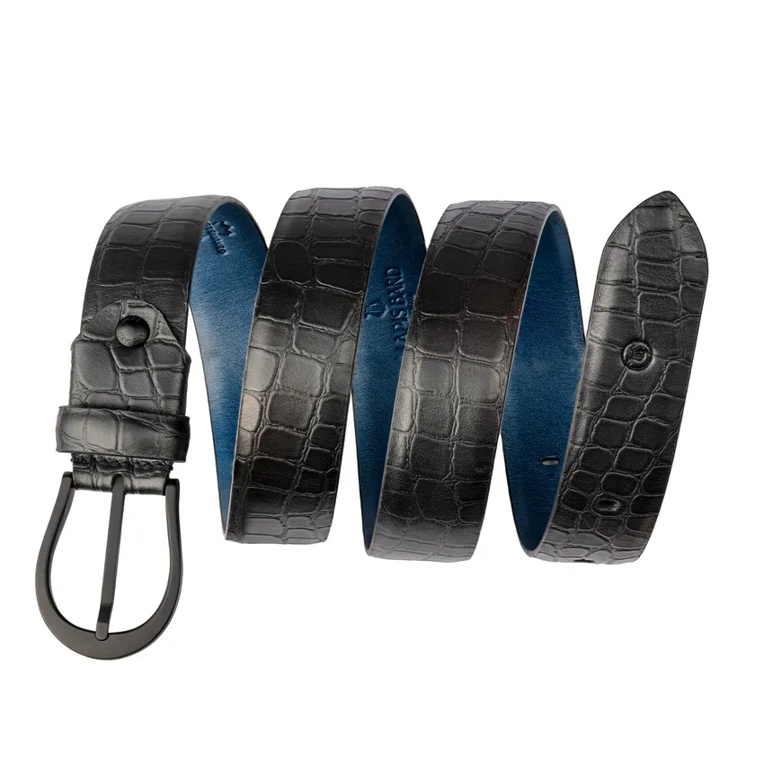 Lapis Bard Sullivan Belt Carbon Black Croco Print Leather Semi Formal Strap Black