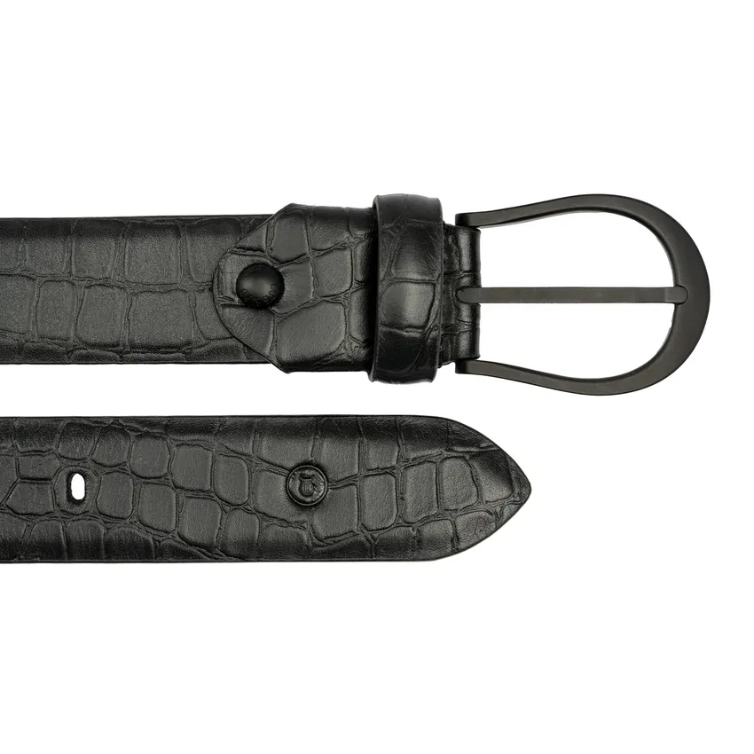 Lapis Bard Sullivan Belt Carbon Black Croco Print Leather Semi Formal Strap Black