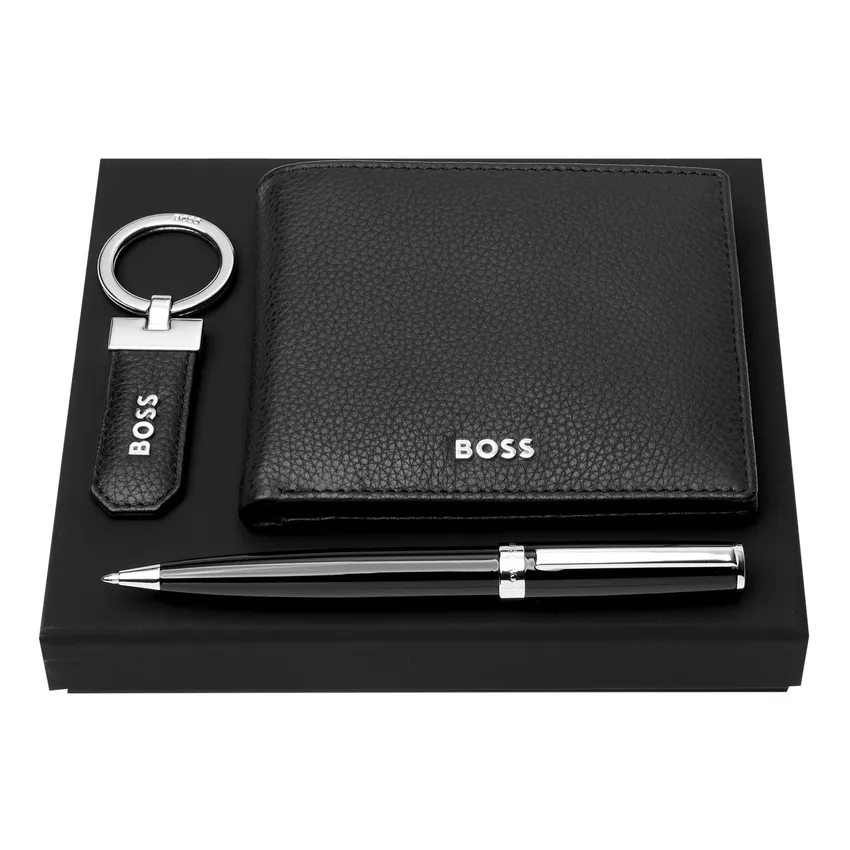 Hugo Boss Set Ballpoint Pen And Keyring And Wallet With Flap Iconic Black