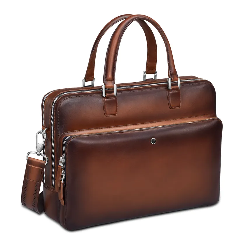 Lapis Bard Ducorium Leather Dorchester 14-inch Chrome Trims Laptop Business Bag - Cognac