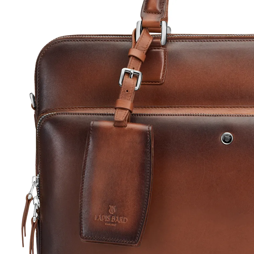 Lapis Bard Ducorium Leather Dorchester 14-inch Chrome Trims Laptop Business Bag - Cognac