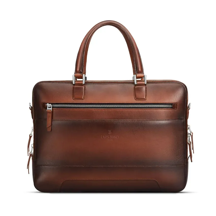 Lapis Bard Ducorium Leather Dorchester 14-inch Chrome Trims Laptop Business Bag - Cognac