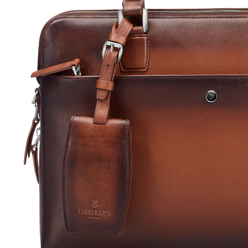 Lapis Bard Ducorium Leather Chester Slim 14-inch Chrome Trims Laptop Business Bag - Cognac