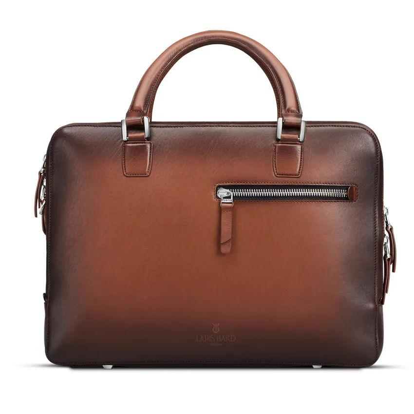 Lapis Bard Ducorium Leather Chester Slim 14-inch Chrome Trims Laptop Business Bag - Cognac