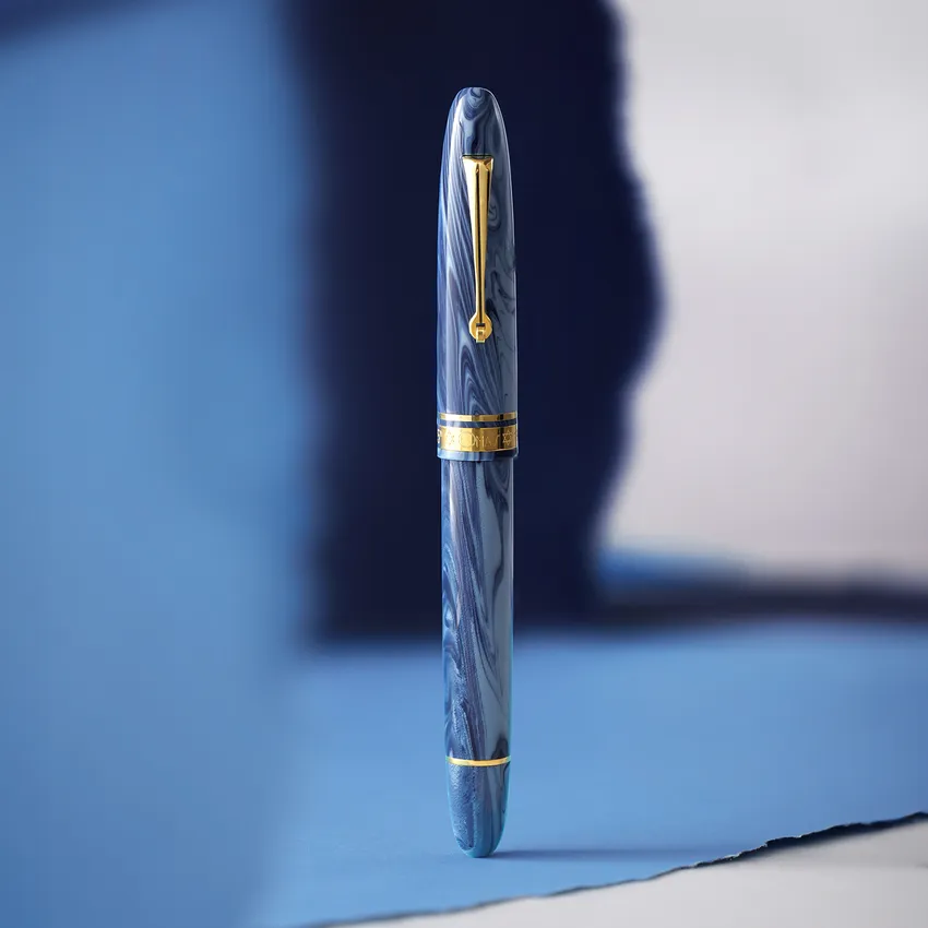 Omas Limited Edition Israel Fountain Pen (14K Broad) - Blue With Gold Trims