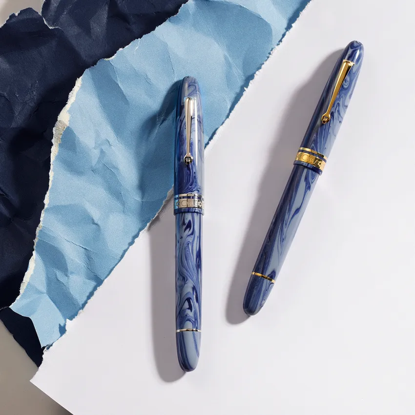 Omas Limited Edition Israel Fountain Pen (14K Broad) - Blue With Gold Trims