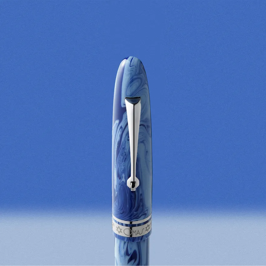 Omas Limited Edition Israel Fountain Pen (14K Medium) - Blue With Silver Trims