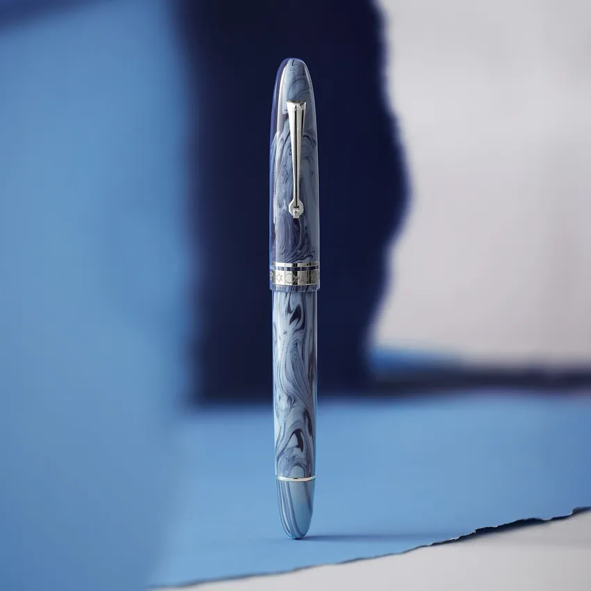 Omas Limited Edition Israel Fountain Pen (14K Broad) - Blue With Silver Trims
