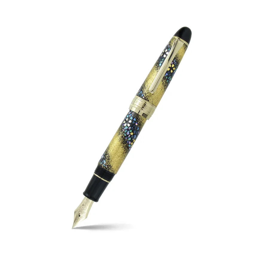 Sailor 1911 Maki-e Sakura Nagare King of Pens Fountain Pen (21K Broad) - Black With Gold Trims