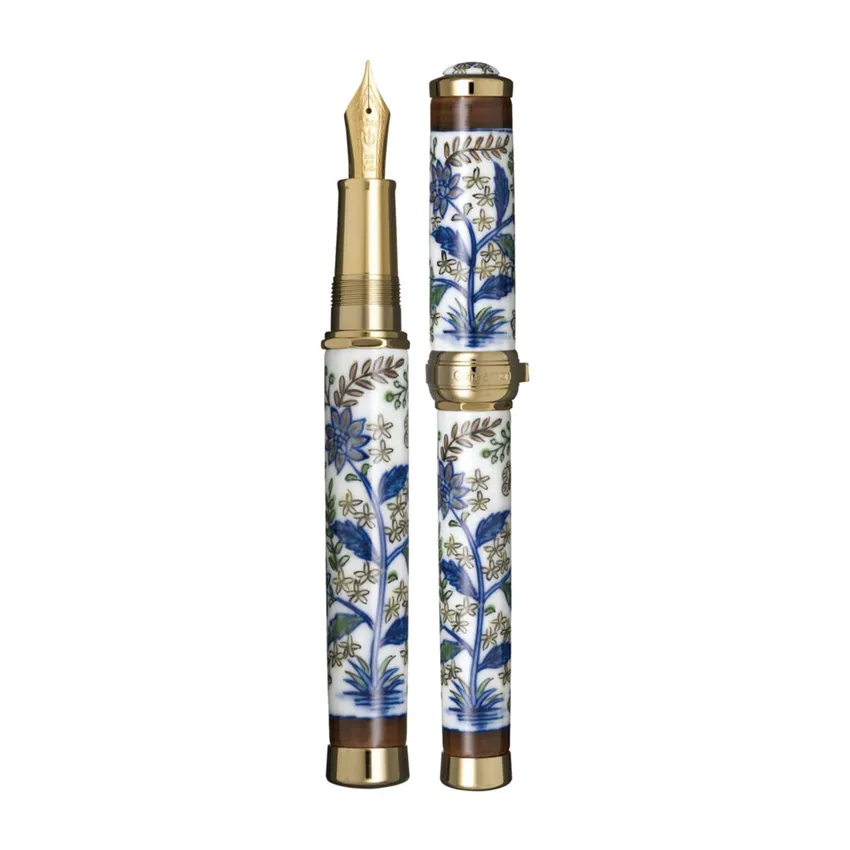 Sailor Arita Yaki 400 Years Anniversary Flower & Butterfly Fountain Pen (21K Broad) - Blue With Gold Trims