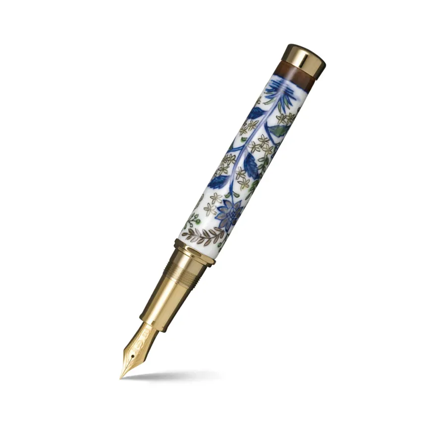 Sailor Arita Yaki 400 Years Anniversary Flower & Butterfly Fountain Pen (21K Fine) - Blue With Gold Trims