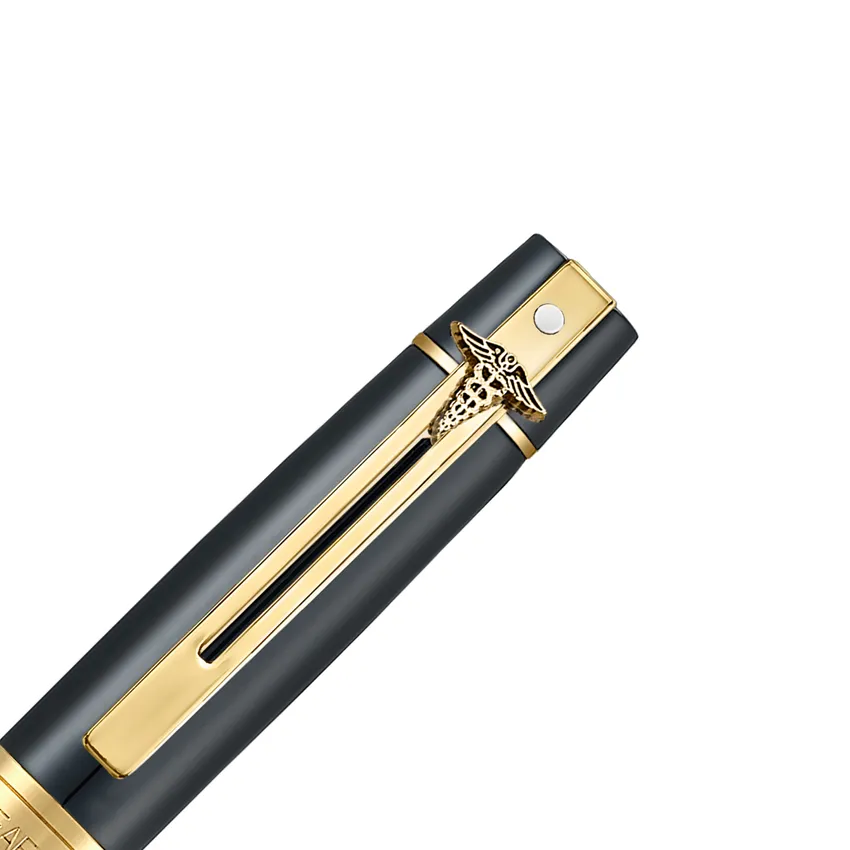 Sheaffer 300 9325 Glossy Black Ballpoint Pen With Gold Trim and Doctor Emblem