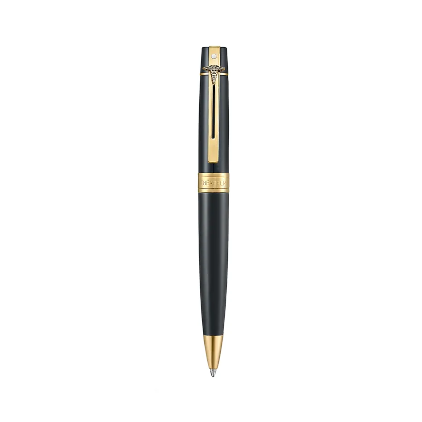 Sheaffer 300 9325 Glossy Black Ballpoint Pen With Gold Trim and Doctor Emblem